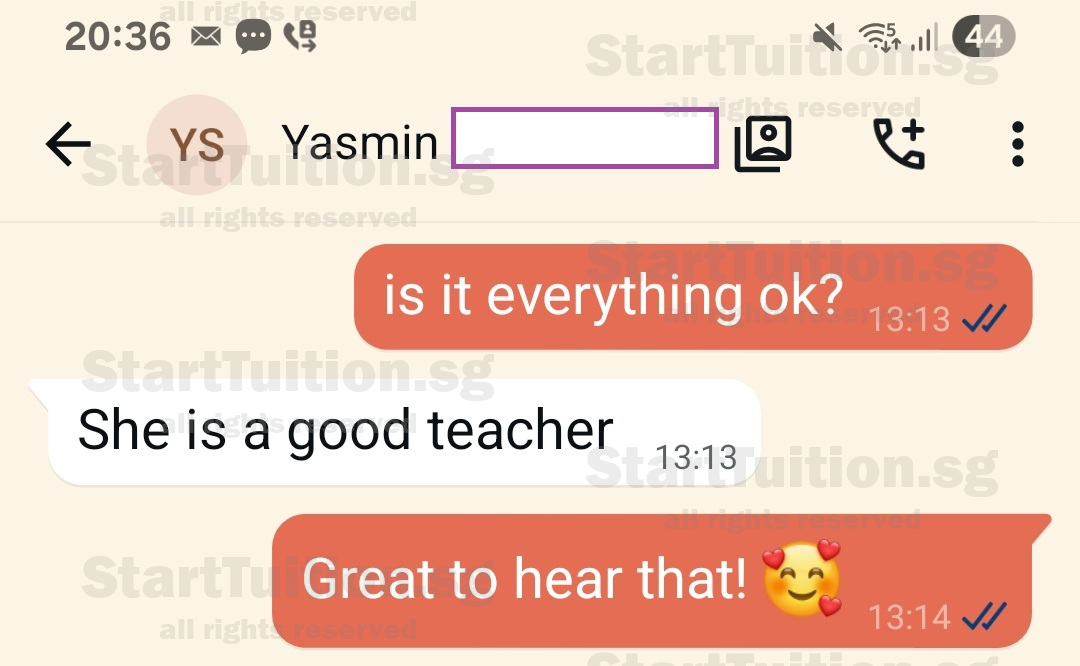 Screenshot of Parent's Testimonial for Pri 3 Tamil tuition